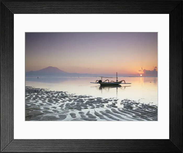 Framed Print : Boat on Sanur beach at dawn, Bali, Indonesia