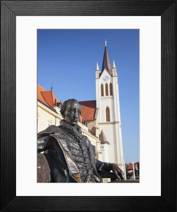 Framed Print : Statue of Count Gyorgy outside Franciscan Church, Keszthely, Lake Balaton, Hungary