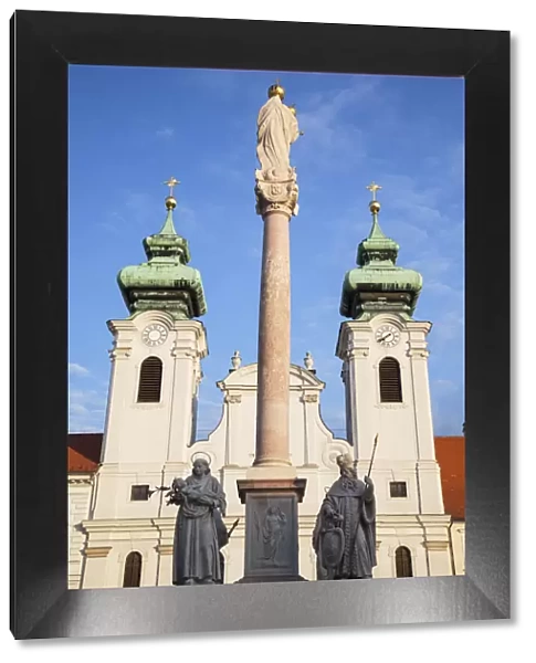 Column of the Virgin Mary and St Ignatius Church in Szechenyi Square, Gyor, Western