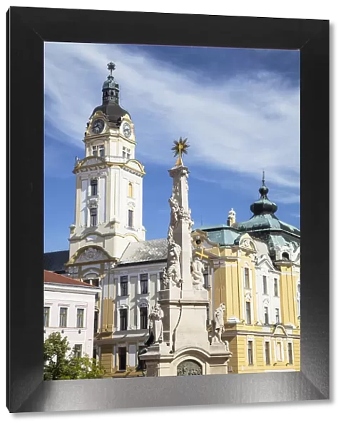 Trinity Column and Town Hall in Szechenyi Square, Pecs, Southern Transdanubia, Hungary