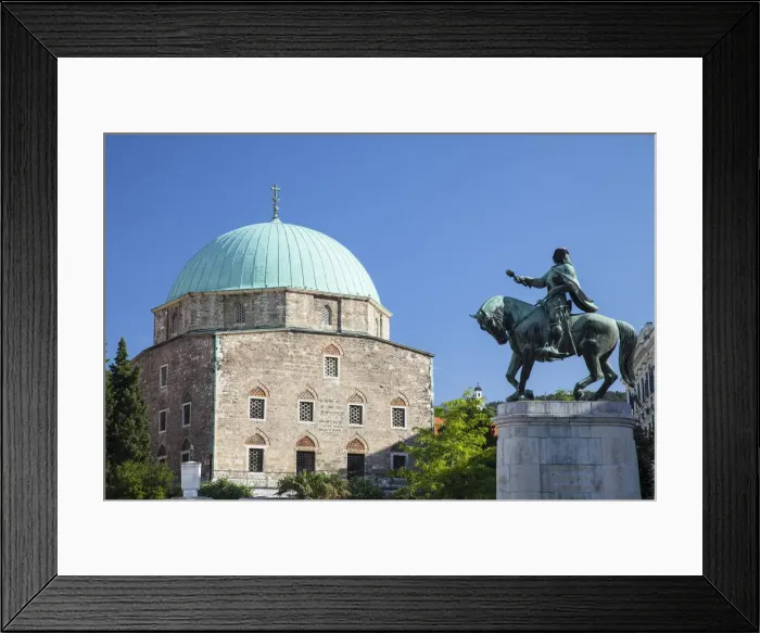 Framed Print : Mosque Church and statue of Janos Hunyadi, Pecs, Southern Transdanubia, Hungary Framed Print : Mosque Church and statue of Janos Hunyadi, Pecs, Southern Transdanubia, Hungary