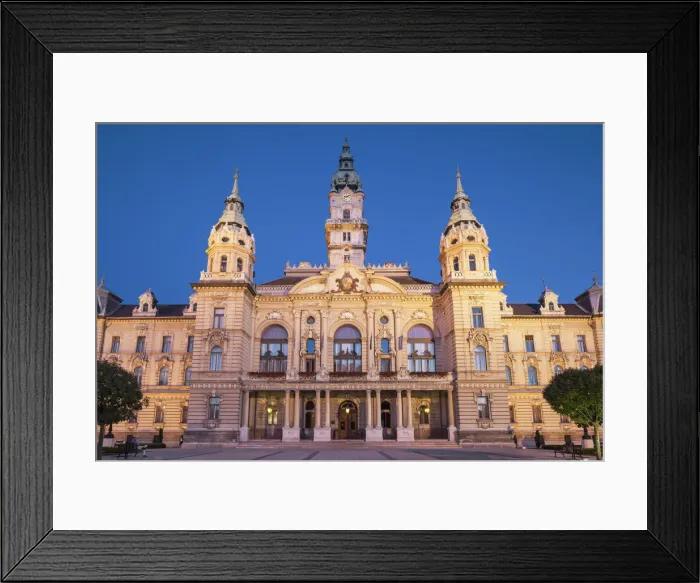 Framed Print : City Hall at dusk, Gyor, Western Transdanubia, Hungary