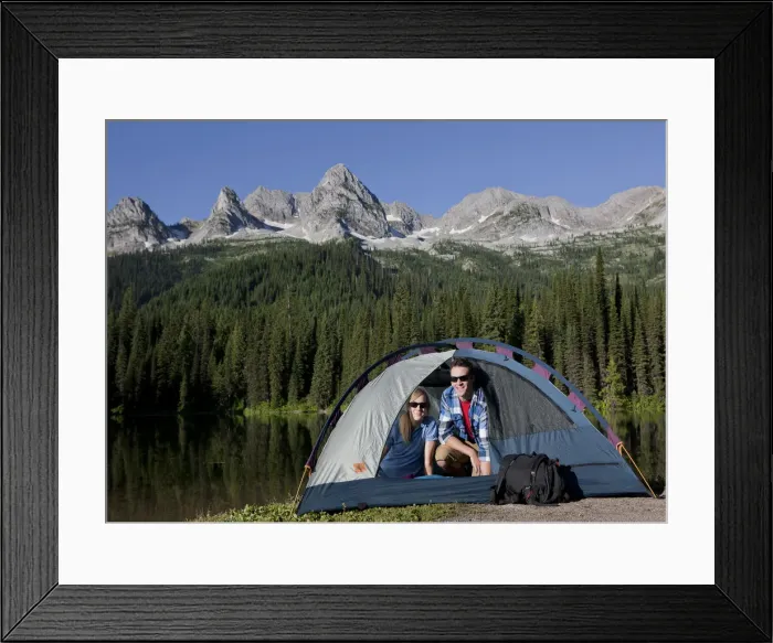 Framed Print : A couple camping at Island Lake in British Columbia Canada (MR) Framed Print : A couple camping at Island Lake in British Columbia Canada (MR)