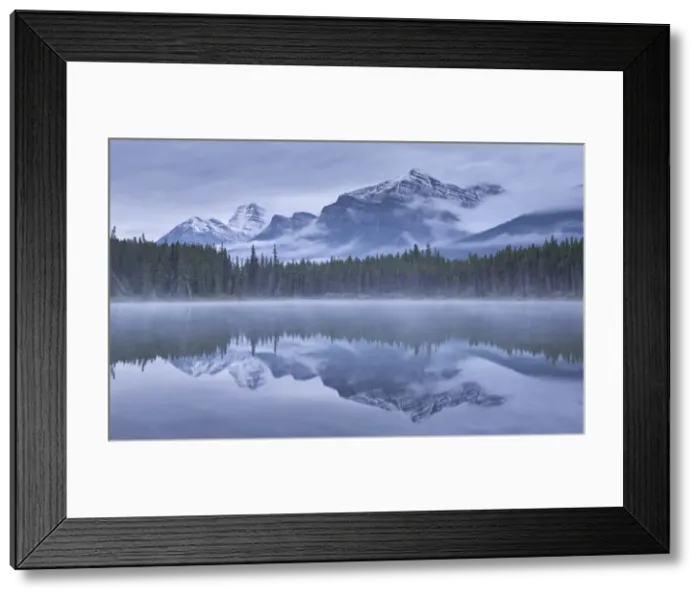 Framed Print : Dramatic Canadian Rockies mountain vista reflected in Herbert Lake, Banff National Park Framed Print : Dramatic Canadian Rockies mountain vista reflected in Herbert Lake, Banff National Park