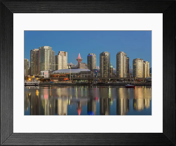 Framed Print : Downtown skyline reflected into the False Creek at sunrise, Vancouver, British Columbia Framed Print : Downtown skyline reflected into the False Creek at sunrise, Vancouver, British Columbia
