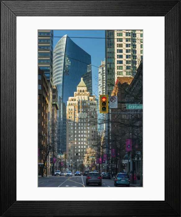 Framed Print : Downtown street in Vancouver, British Columbia, Canada