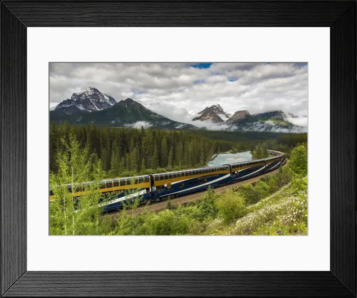 Framed Print : Rocky Mountaineer passenger train at Morants Curve, Banff National Park, Alberta Framed Print : Rocky Mountaineer passenger train at Morants Curve, Banff National Park, Alberta