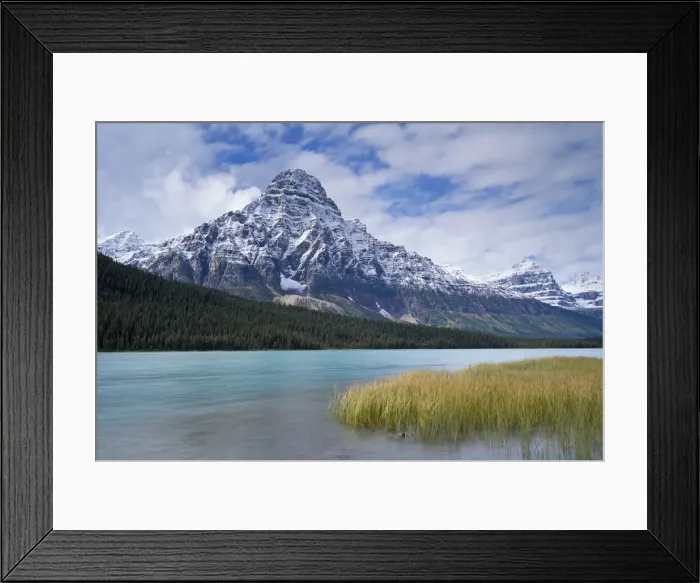 Framed Print : Snow dusted Mount Chephren above Waterfowl Lakes in the Canadian Rockies, Banff National
