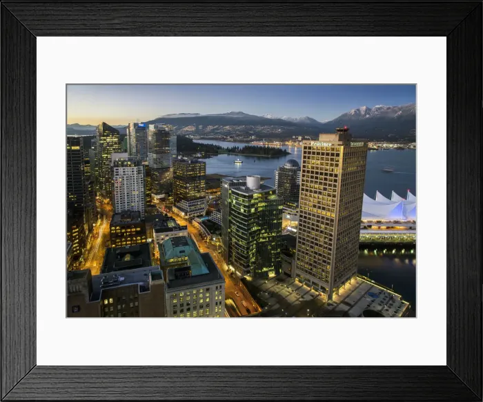 Framed Print : Downtown skyline at dusk, Vancouver, British Columbia, Canada Framed Print : Downtown skyline at dusk, Vancouver, British Columbia, Canada