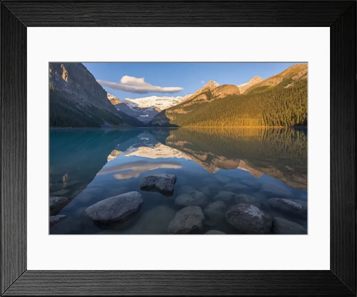 Framed Print : Early morning sunlight at Lake Louise in the Canadian Rockies, Banff National Park Framed Print : Early morning sunlight at Lake Louise in the Canadian Rockies, Banff National Park