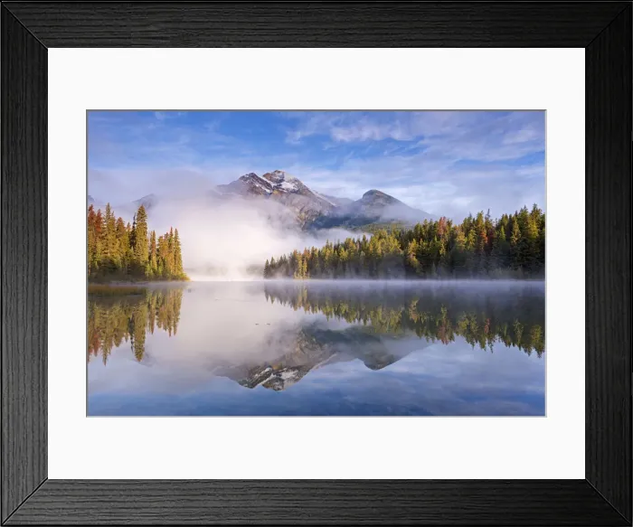 Framed Print : Mist obscures Pyramid Mountain, reflected in Pyramid Lake in the Canadian Rockies Framed Print : Mist obscures Pyramid Mountain, reflected in Pyramid Lake in the Canadian Rockies
