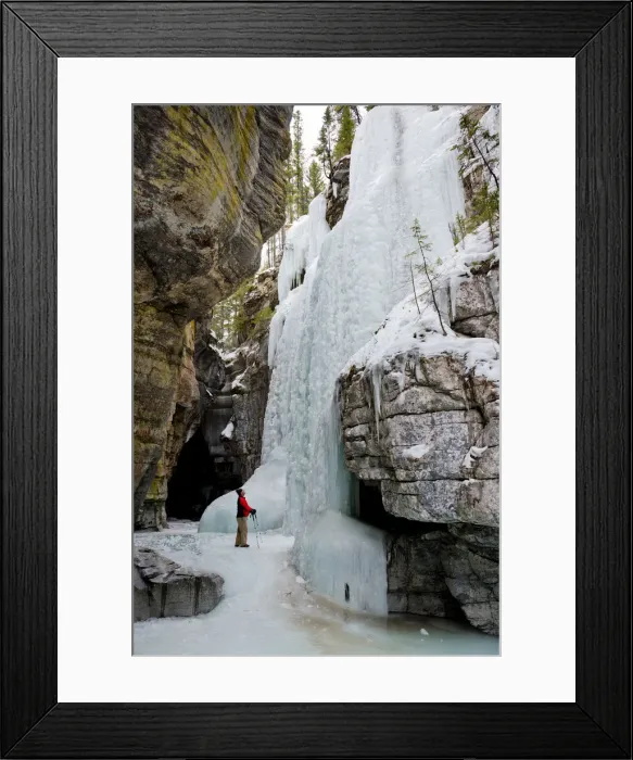 Framed Print : Frozen Waterfall & Man, Maligne Canyon, Jasper National Park, Alberta, Canada Framed Print : Frozen Waterfall & Man, Maligne Canyon, Jasper National Park, Alberta, Canada