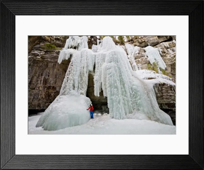 Framed Print : Frozen Waterfall & Woman, Maligne Canyon, Jasper National Park, Alberta, Canada