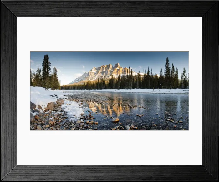 Framed Print : Castle Mountain Reflecting in Bow River in Winter, Banff National Park, Alberta, Canada Framed Print : Castle Mountain Reflecting in Bow River in Winter, Banff National Park, Alberta, Canada