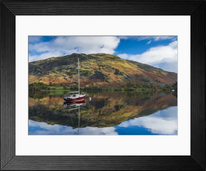 Framed Print : Red Sailboat on Ullswater, Lake District National Park, Cumbria, England Framed Print : Red Sailboat on Ullswater, Lake District National Park, Cumbria, England