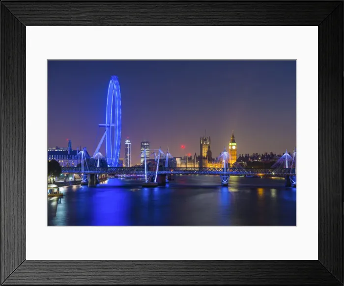 Framed Print : London Eye and Houses of Parliament at Night, London, England Framed Print : London Eye and Houses of Parliament at Night, London, England