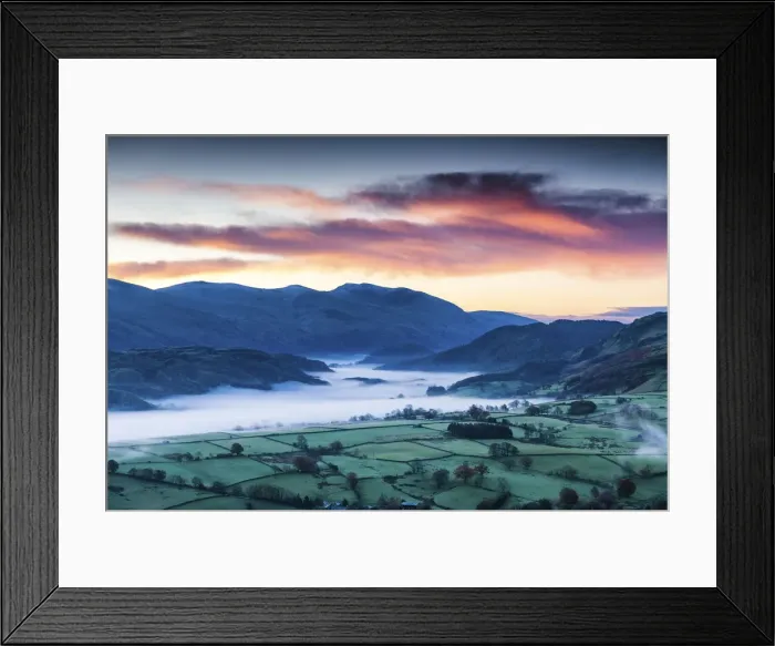 Framed Print : Sunrise over Misty Dale Bottom, Lake District National Park, Cumbria, England Framed Print : Sunrise over Misty Dale Bottom, Lake District National Park, Cumbria, England