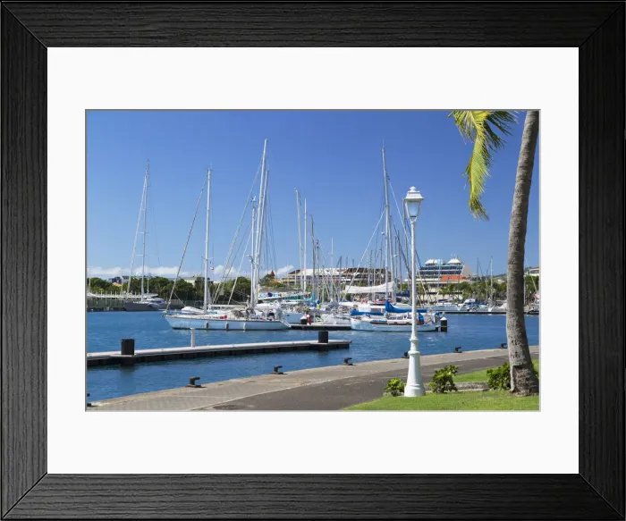 Framed Print : Yachts in harbour, Pape ete, Tahiti, French Polynesia