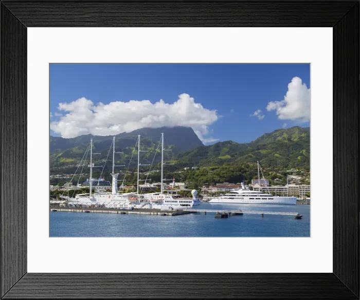 Framed Print : Cruise ship in harbour, Pape ete, Tahiti, French Polynesia Framed Print : Cruise ship in harbour, Pape ete, Tahiti, French Polynesia
