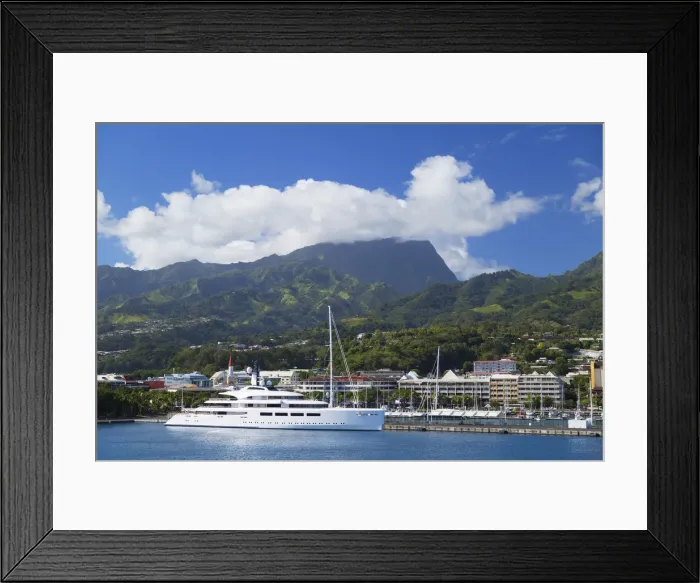 Framed Print : Yacht in harbour, Pape ete, Tahiti, French Polynesia