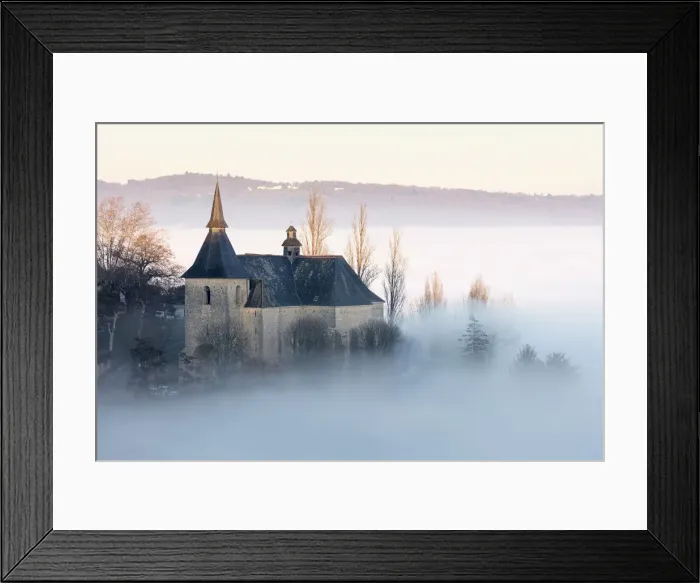 Framed Print : Colla giale Notre Dame et St Pantala on de Turenne in the mist at sunset, Correze Framed Print : Colla giale Notre Dame et St Pantala on de Turenne in the mist at sunset, Correze