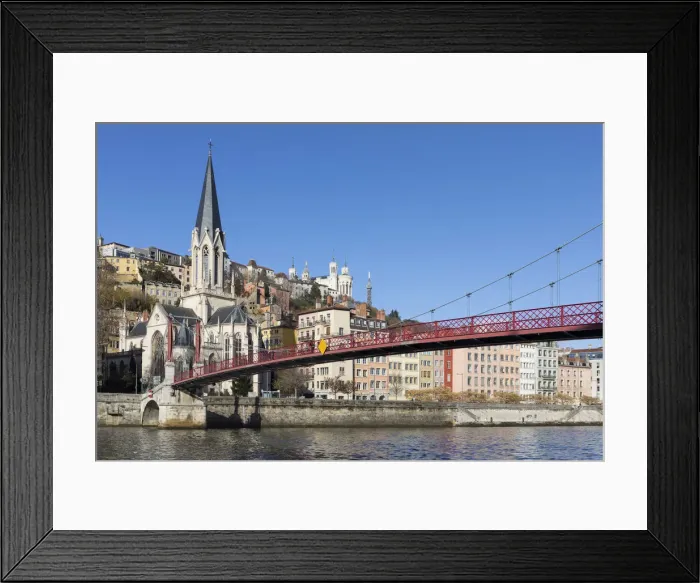 Framed Print : Red suspension bridge connecting old Lyon with the Presqu ile, Lyon, France Framed Print : Red suspension bridge connecting old Lyon with the Presqu ile, Lyon, France