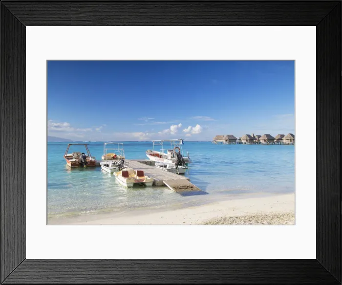 Framed Print : Overwater bungalows and boats of Sofitel Hotel, Moorea, Society Islands, French Polynesia Framed Print : Overwater bungalows and boats of Sofitel Hotel, Moorea, Society Islands, French Polynesia