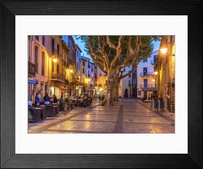 Framed Print : Outdoor cafe, Collioure, Pyrenees-Orientales, France Framed Print : Outdoor cafe, Collioure, Pyrenees-Orientales, France