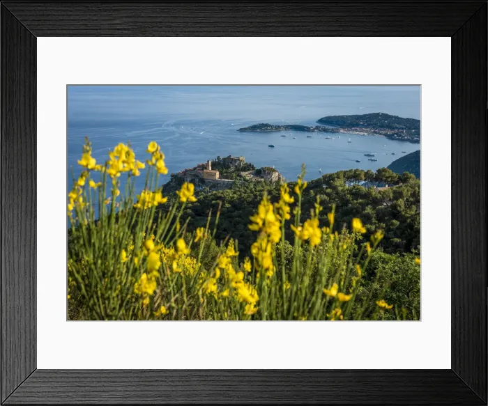 Framed Print : Europe, France, Eze. Panoramic view from the hill towards Eze and the Cote Azur with Framed Print : Europe, France, Eze. Panoramic view from the hill towards Eze and the Cote Azur with