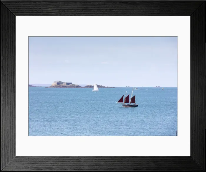 Framed Print : Sailing boats and fort, St. Malo, Ille et Vilaine, Brittany, France