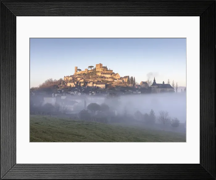 Framed Print : Hilltop village of Turenne surrounded by mist, Correze; Nouvelle-Aquitaine; France Framed Print : Hilltop village of Turenne surrounded by mist, Correze; Nouvelle-Aquitaine; France