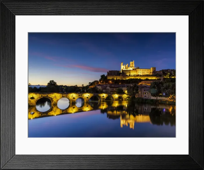 Framed Print : St. Nazaire & Pont Vieux at Night, Beziers, Occitanie, France Framed Print : St. Nazaire & Pont Vieux at Night, Beziers, Occitanie, France