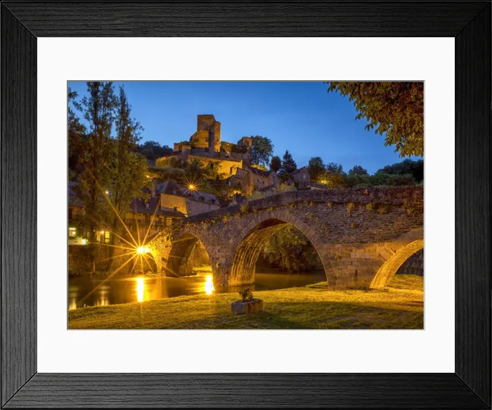 Framed Print : Chateau Belcastel & 15th Century Bridge over Aveyron River at Night, Belcastel Framed Print : Chateau Belcastel & 15th Century Bridge over Aveyron River at Night, Belcastel