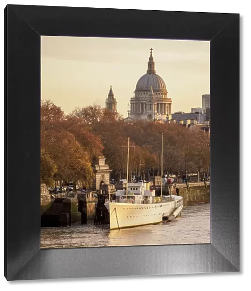 River Thames and St Pauls Cathedral at sunrise, London, England, United Kingdom