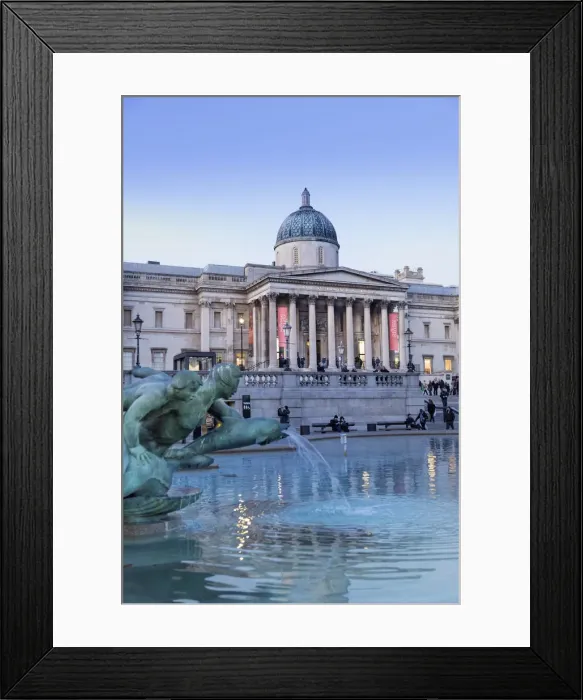 Framed Print : Trafalgar Square, the National Gallery and the Edwin Lutyens fountain in Central London Framed Print : Trafalgar Square, the National Gallery and the Edwin Lutyens fountain in Central London