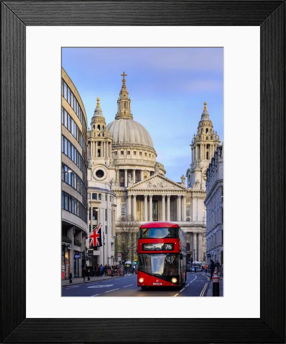 Framed Print : A London bus on Ludgate hill in front of St Pauls Cathedral by Christopher Wren Framed Print : A London bus on Ludgate hill in front of St Pauls Cathedral by Christopher Wren