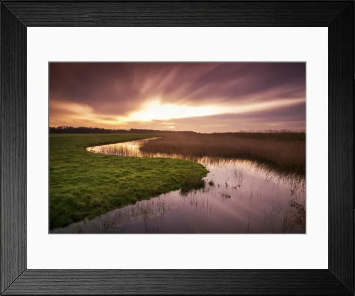 Framed Print : Curvy Dyke at Sunrise, Herringfleet, Suffolk, England Framed Print : Curvy Dyke at Sunrise, Herringfleet, Suffolk, England