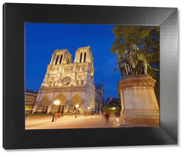 France, Paris, Notre Dame Cathedral illuminated at night