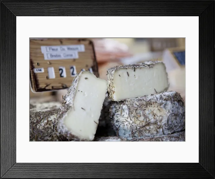 Framed Print : Close up of cheese in a deli case in Aurillac, France Framed Print : Close up of cheese in a deli case in Aurillac, France