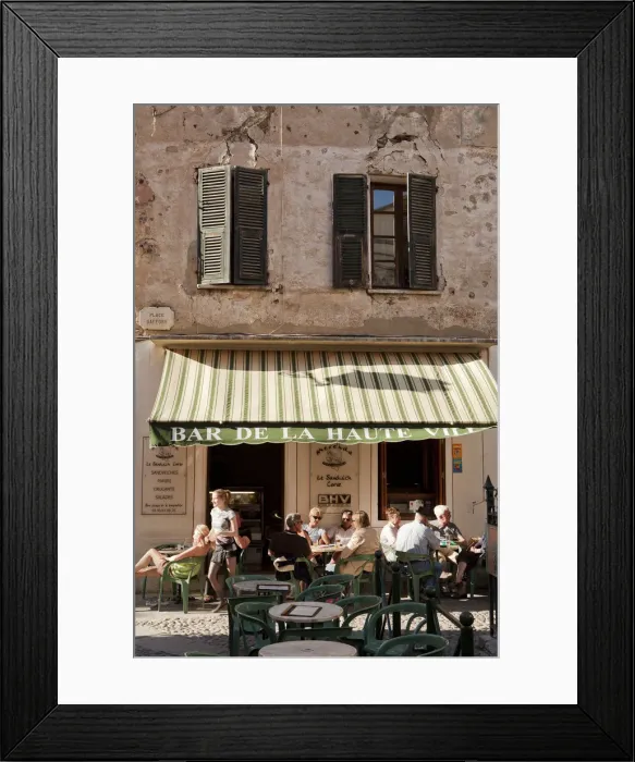 Framed Print : An outdoor cafe in Corte on the island of Corsica