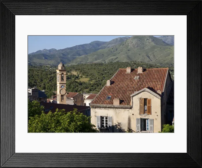 Framed Print : Clock Tower in the city of Corte in Corsica France Framed Print : Clock Tower in the city of Corte in Corsica France