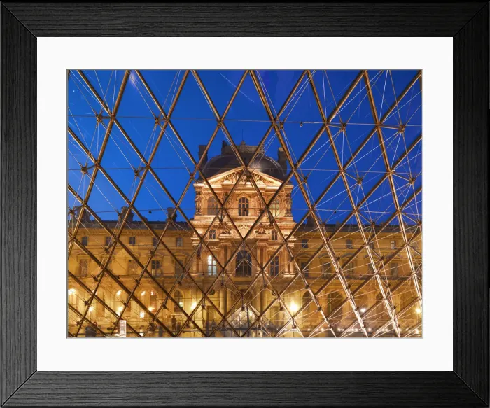 Framed Print : France, Paris, The Louvre, view through pyramid illuminated at night Framed Print : France, Paris, The Louvre, view through pyramid illuminated at night