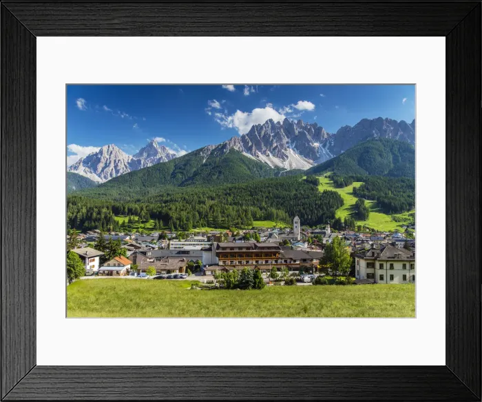 Framed Print : Panoramic view over San Candido Innichen with Dolomites behind, Alto Adige or South Tyrol Framed Print : Panoramic view over San Candido Innichen with Dolomites behind, Alto Adige or South Tyrol