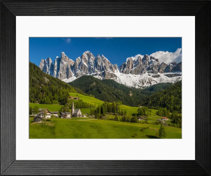 Framed Print : St. Magdalena village with the Odle Dolomites mountain group behind, Val di Funes Framed Print : St. Magdalena village with the Odle Dolomites mountain group behind, Val di Funes