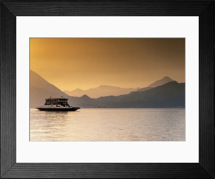 Framed Print : Passenger ferry on Lake Como at sunset, Varenna, Lombardy, Italy Framed Print : Passenger ferry on Lake Como at sunset, Varenna, Lombardy, Italy