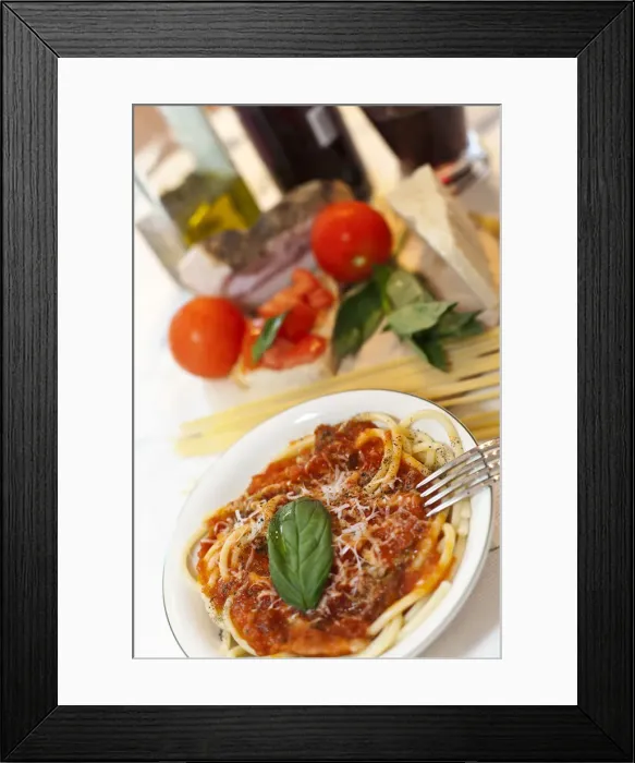 Framed Print : Bucatini all amatriciana, typical roman plate, Amatrice, Rome district, Lazio Framed Print : Bucatini all amatriciana, typical roman plate, Amatrice, Rome district, Lazio