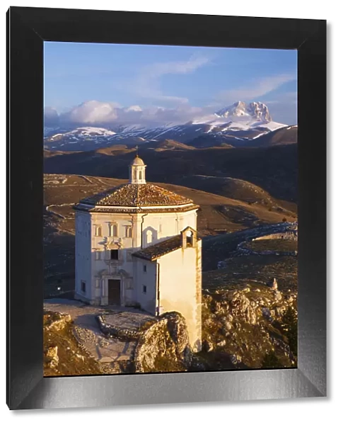 Italy, Abruzzo, Rocca Calascio. The Church of Santa Maria della Pieta at sunrise