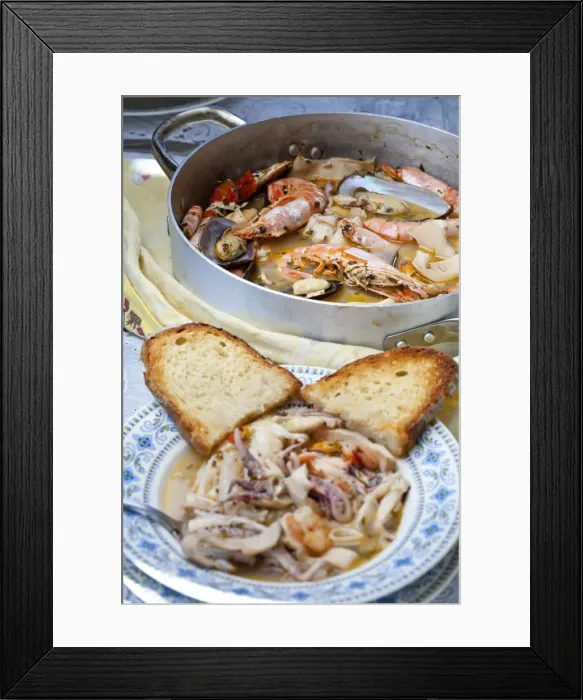 Framed Print : Italy, Marche, Ancona district, Parco del Conero, The brodetto, fish soup