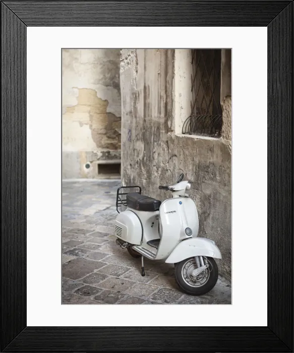 Framed Print : Italy, Apulia, Lecce district, Salentine Peninsula, Salento, Lecce. Vespa Scooter Framed Print : Italy, Apulia, Lecce district, Salentine Peninsula, Salento, Lecce. Vespa Scooter