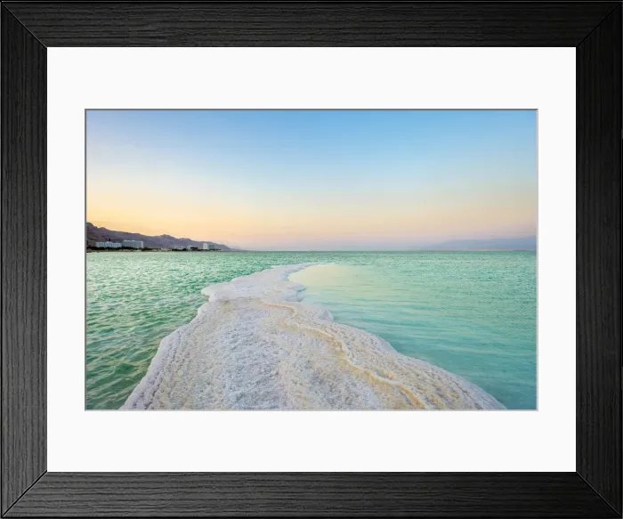 Framed Print : Israel, South District, Ein Bokek. Salt formations on the Dead Sea at sunset Framed Print : Israel, South District, Ein Bokek. Salt formations on the Dead Sea at sunset